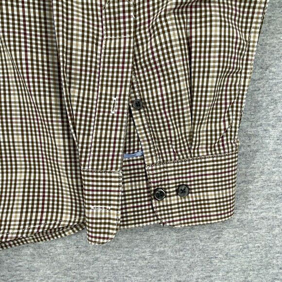 Tricots St Raphael Shirt Mens Large Button Up Brown Plaid Long Sleeve Collared - Picture 7 of 12